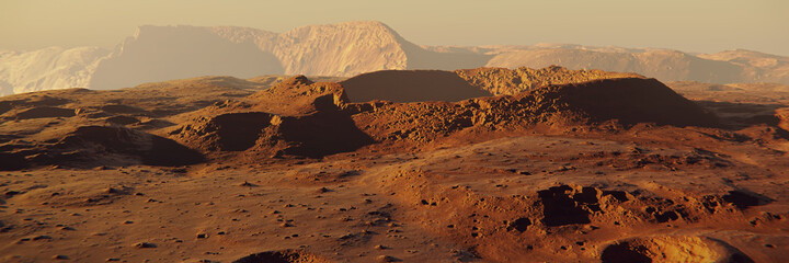 Wall Mural - landscape on planet Mars, scenic space desert scene on the red planet