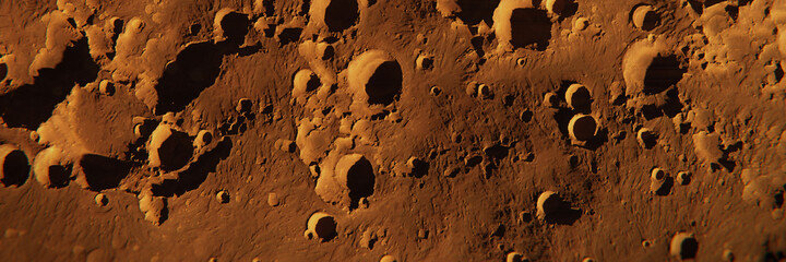 Wall Mural - landscape with many craters on planet mars, desert on the red planet