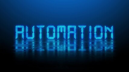 Poster - Reflection effects on a structured surface - blurred blue lettering AUTOMATION animated out random letters over illuminated background - move and remove