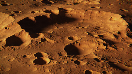 Wall Mural - landscape with many craters on planet Mars, desert on the red planet 