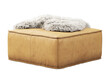 Beige leather ottoman with fur plaid. 3d render