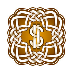 Wall Mural - Dollar logo in Celtic knots style. Stylish tattoo symbol or VIP badge.