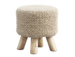 Scandinavian pouf with a knitted seat and wooden legs. 3d render