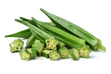 Fresh Young Okra Isolated On White Background