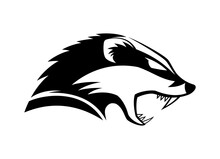 Black Icon Angry Badger On White Background.