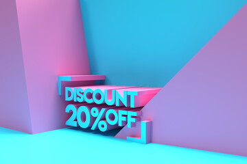 Wall Mural - 3D Render 20% OFF Discount Banner With Space of Your Text - Discount offer 3D Illustration Design.