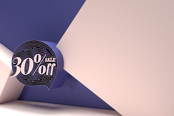 Wall Mural - 3D Render 30% OFF Sale Discount Banner Flyer Poster Illustration Design.