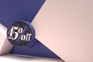 Wall Mural - 3D Render 45% OFF Sale Discount Banner Flyer Poster Illustration Design.