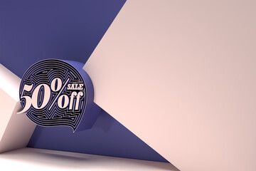 Wall Mural - 3D Render 50% OFF Sale Discount Banner Flyer Poster Illustration Design.