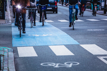 Bicycle path near the Harbor of Nyhavn, Copenhagen, Denmark, Nord Europe