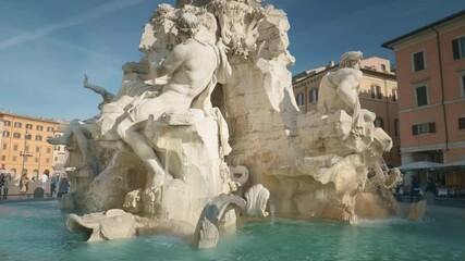 Wall Mural - Statue in Bernini's fountain of Four Rivers in Piazza Navona, Rome