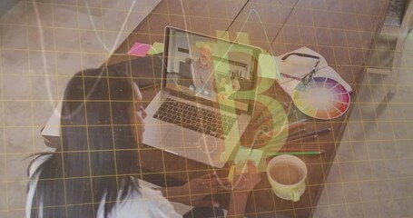 Poster - Heart rate monitor against woman having a video call with male colleague on laptop at office
