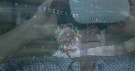 Poster - Cyber security data processing over robotic hands against man using vr headset at home