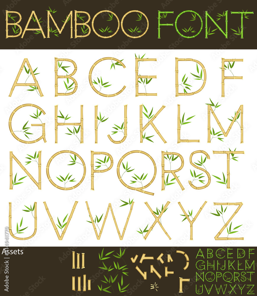 Bamboo Font. Full A-Z alphabet with each letter as their own group. Simply  rearrange to create new words. Both beige and green bamboo letters and all  assets included. Stock Vector | Adobe