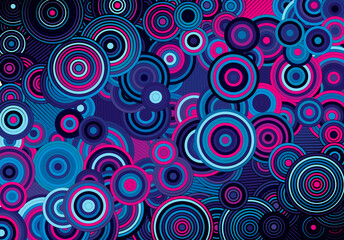 Poster - Abstract psychedelic background with circles and lines of various widths in retro optical illusion style.