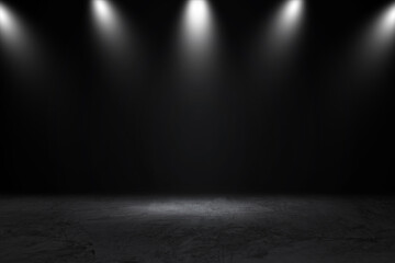 product showcase with spotlight. black studio room background. use as montage for product display
