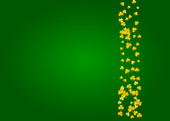 St patricks day background with shamrock. Lucky trefoil confetti. Glitter frame of clover leaves. Template for flyer, special business offer, promo. Celtic st patricks day backdrop