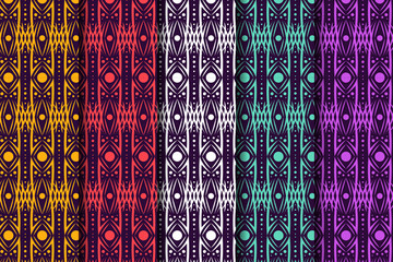 Poster - Set of any bright colors of seamless patterns. Vector illustration bright design. Abstract seamless geometric pattern on purple background