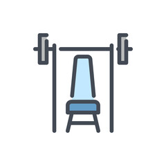Poster - Bench press and Barbell with chair gym exercise color line icon. Gym and sports equipment vector outline colorful sign.