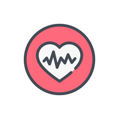 Poster - Heartbeat and Cardio color line icon. Beat of heart in circle vector outline colorful sign.