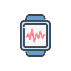 Poster - Sport watches with cardio pulse color line icon. Smart training watch heartbeat vector outline colorful sign.