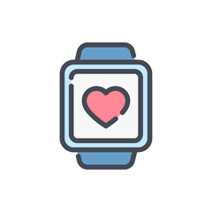 Poster - Smart watch with heartbeat color line icon. Sport watches with heart vector outline colorful sign.