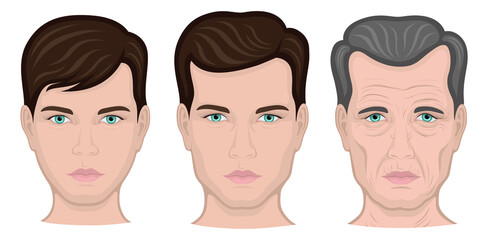 Illustration of one person in three different age groups - a boy, a man and an older man