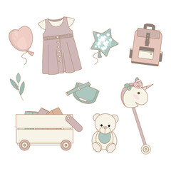 Wall Mural - Set of personal belongings, objects of a young girl