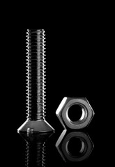 Poster - Screw and bolt isolated on black