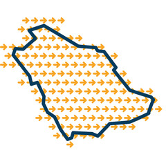 Sticker - Saudi Arabia simple outline map with yellow direction guide arrows.