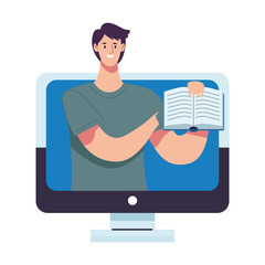 Sticker - reader man lifting book in desktop character