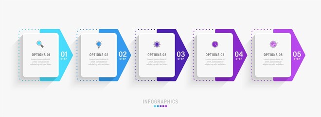 Vector Infographic label design template with icons and 5 options or steps. Can be used for process diagram, presentations, workflow layout, banner, flow chart, info graph.