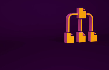 Aufkleber - Orange Folder tree icon isolated on purple background. Computer network file folder organization structure flowchart. Minimalism concept. 3d illustration 3D render.