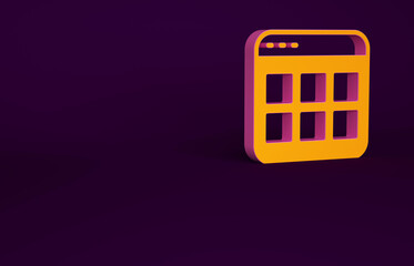 Poster - Orange Browser files icon isolated on purple background. Minimalism concept. 3d illustration 3D render.