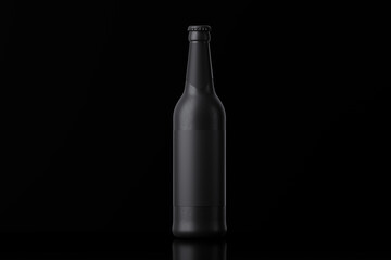 Leinwandbilder - 3D model of dark grey beer bottle with cap and label against black background.