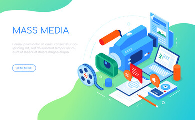 Wall Mural - mass media - modern colorful isometric web banner