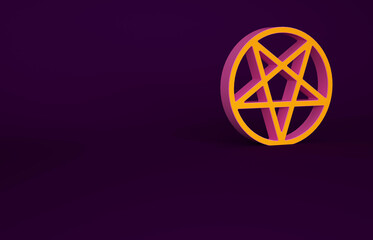 Orange Pentagram in a circle icon isolated on purple background. Magic occult star symbol. Minimalism concept. 3d illustration 3D render.