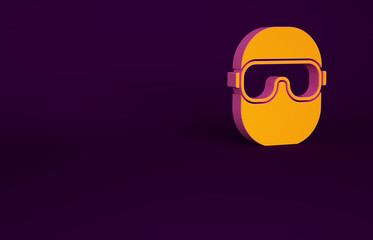 Wall Mural - Orange Ski goggles icon isolated on purple background. Extreme sport. Sport equipment. Minimalism concept. 3d illustration 3D render.