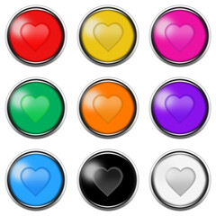 Fototapete - Heart sign button icon set isolated on white with clipping path 3d illustration