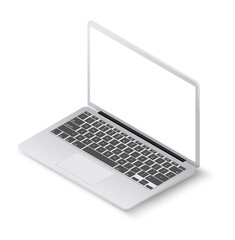 Poster - Modern laptop computer vector mockup. Vector notebook photoreal illustration. Isometric vector illustration isolated on white background