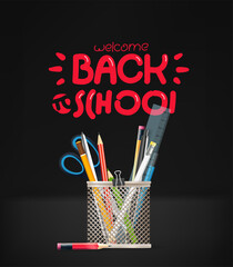 Poster - Back to school inscription. School stationery