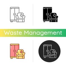 Bulky Waste Pick Up Icon. Bulky Refuse. Large Waste Types. Household Appliances. Furniture. Too Big For Usual Bin Collection. Linear Black And RGB Color Styles. Isolated Vector Illustrations