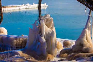 Sticker - Ice icicles on tree branches on the shores of Lake Michigan