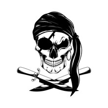 Monochrome Image Of A Pirate Skull With Knives.