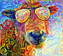 Funny Summer Sheep Portrait Painting