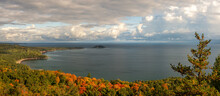 Awesome Autumn Panorama Of Lake Superior From The Sugarloaf Mountain Overlook  Near  Marquette Michigan - Upper Peninsula
