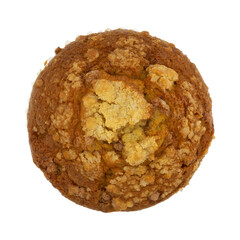 Wall Mural - Top view of a single cinnamon crumb muffin isolated on a white background.