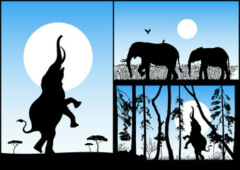 Sticker - elephant family. endangered animal silhouette. mother and child