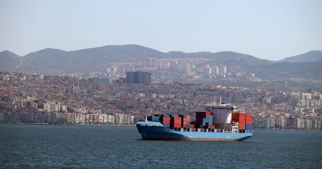 Liner at the Gulf of Izmir in Turkey. Izmir is a large metropolis in the western extremity of Anatolia and the third most populous city in Turkey.