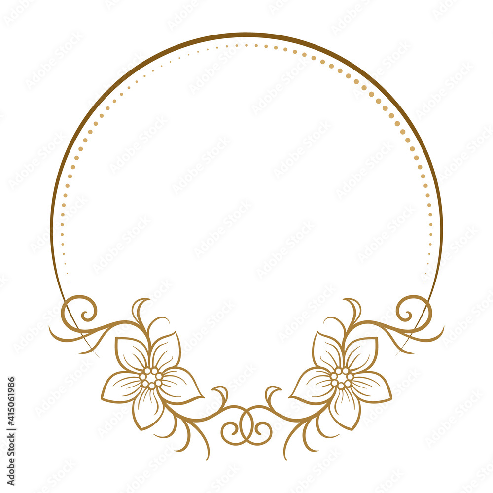 Dotted Border Frame Rounded Vector round dotted frame with floral decoration Stock Vector | Adobe Stock